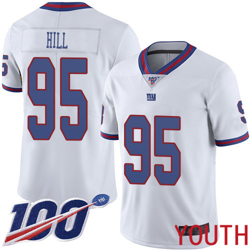 Youth New York Giants #95 B.J. Hill Limited White Rush Vapor Untouchable 100th Season Football NFL Jersey
